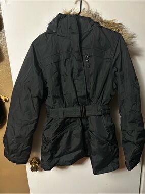 Vintage CB SPORT Black Ski Snow Jacket with Faux Fur Trim